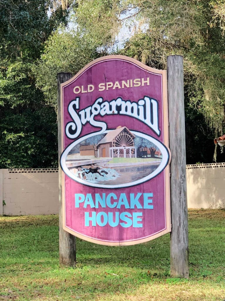 Old Spanish Sugarmill Pancake House entrance sign