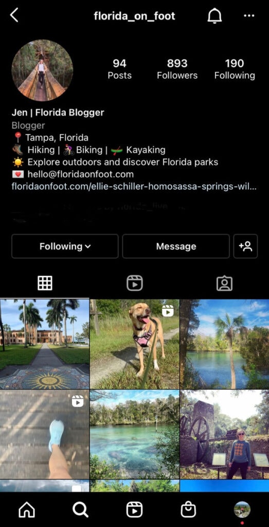A screen shot of my instagram page Florida_on_foot
