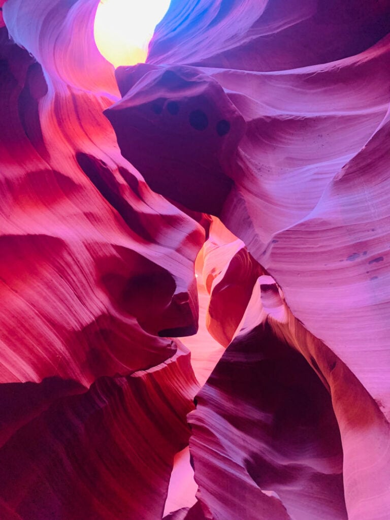 Purple colors of antelope canyon walls