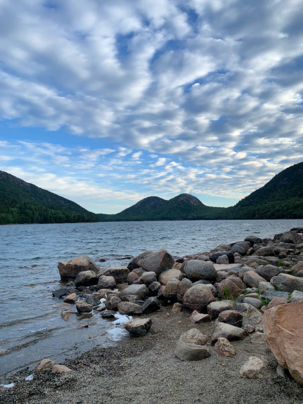 Jordan Pond with the bubbles in the background, a famous spot in Acadia National Park 