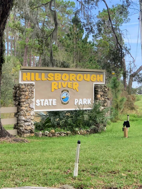 Hillsborough River State Park entrance sign.
