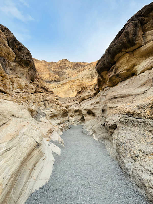 Mosaic Canyon trail at Death Valley National Park at a wider section in the canyon