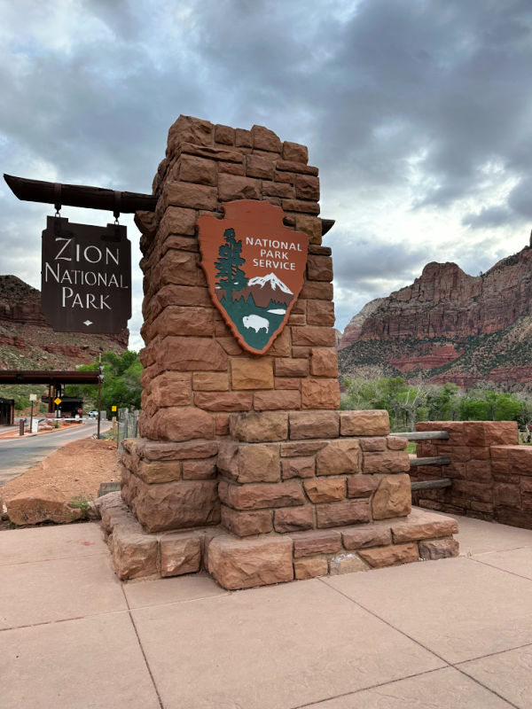 Zion National Park entrance sign, a national park near Las Vegas 