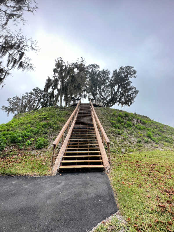 Stairs to climb the mound.