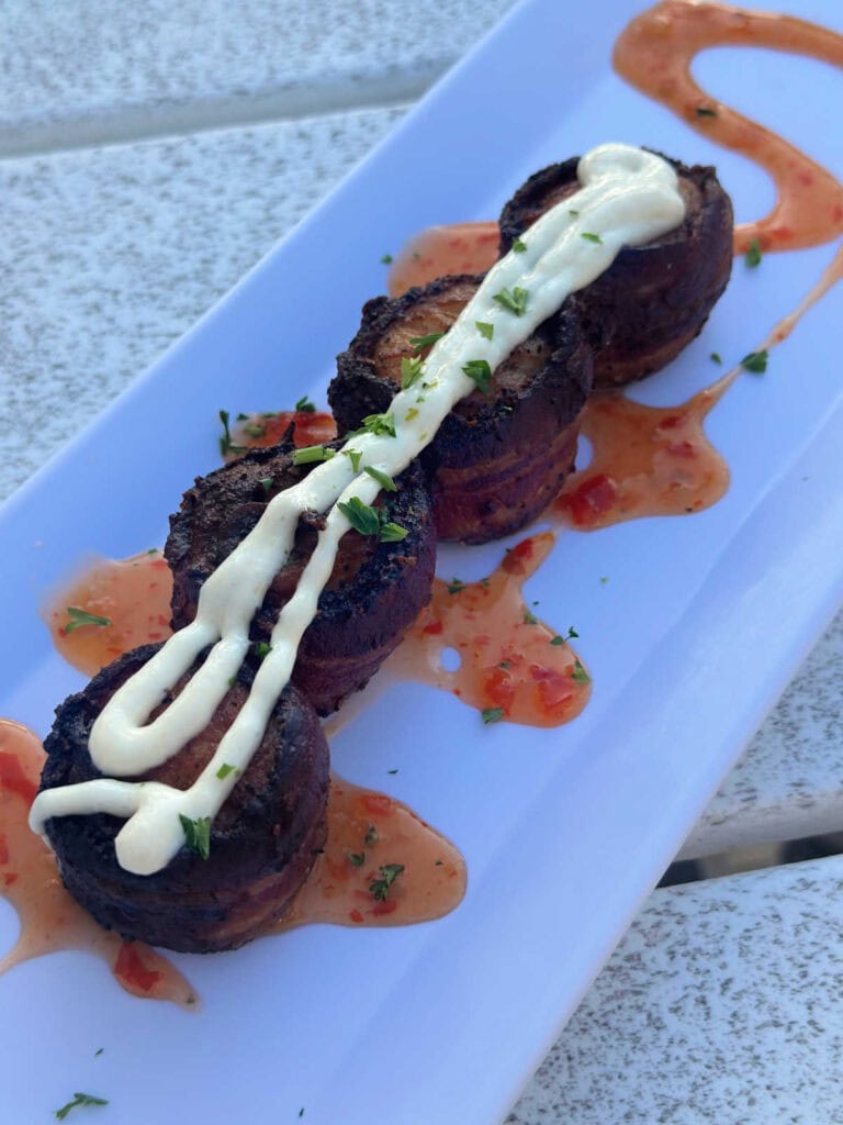 Bacon wrapped scallops.